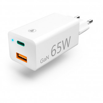 Incarcator retea Hama, GaN, USB-C Power Delivery (PD) + USB-A QC 3.0, 65W, Alb