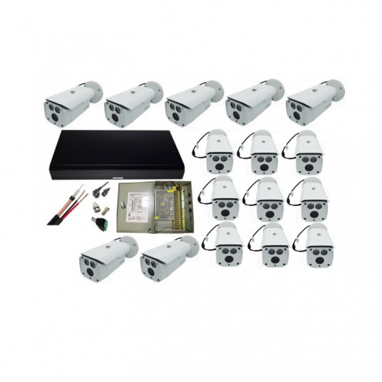 Decay Caution courtyard Kit profesional 16 camere supraveghere 2MP, Smart IR 80m, IP67, carcasa  metalica + DVR 16 canale