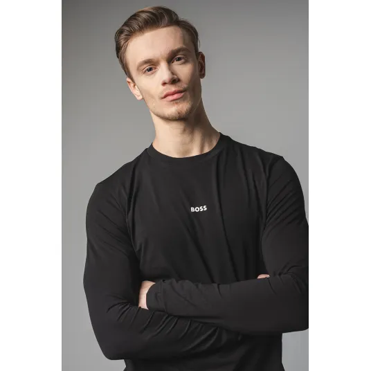 BOSS, Bluza cu detaliu logo Chark, Negru, M