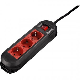 Prelungitor Hama Color 3 prize, 1.5 m, Negru/Rosu