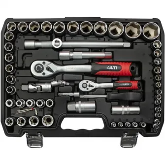 Trusa profesionala pentru auto LTI, contine capete chei tubulare si accesorii cu diferite lungimi si prindere de 1/2-1/4”, 108 piese