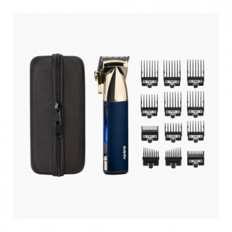 Aparat de tuns parul Super-X Metal BaByliss E992E , 12 Accesorii, 3 ore, 1,5-25mm , 10 pozitii, Otel Japonez,Husa, Auriu-Albastru Marin