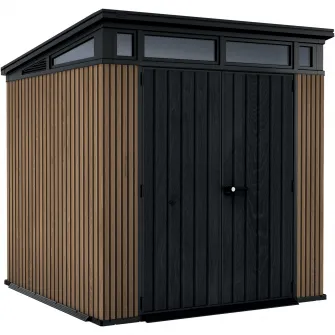 Casuta de gradina Keter Pent 7x7, 218 x 216 x 226cm, plastic DecoCoat, maro, usa dubla, ferestre