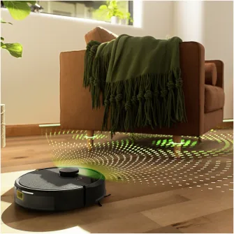 Robot de aspirare cu mop Roomba 105 iRobot Combo, Y351040, statie de descarcare automata, navigatie avansata ClearView™ LiDAR, curatare in patru etape, putere de aspirare 7000 Pa, tehnologie Carpet Detect, aplicatie Roomba HOME, negru