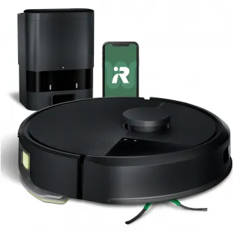 Robot de aspirare cu mop Roomba 105 iRobot Combo, Y351040, statie de descarcare automata, navigatie avansata ClearView™ LiDAR, curatare in patru etape, putere de aspirare 7000 Pa, tehnologie Carpet Detect, aplicatie Roomba HOME, negru