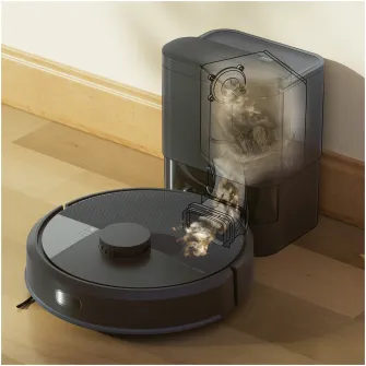 Robot de aspirare cu mop Roomba 105 iRobot Combo, Y351040, statie de descarcare automata, navigatie avansata ClearView™ LiDAR, curatare in patru etape, putere de aspirare 7000 Pa, tehnologie Carpet Detect, aplicatie Roomba HOME, negru