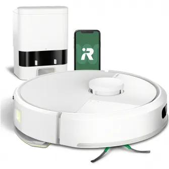 Robot de aspirare cu mop Roomba 105 iRobot Combo, Y351240, statie de descarcare automata, navigatie avansata ClearView™ LiDAR, curatare in patru etape, putere de aspirare 7000 Pa, tehnologie Carpet Detect, aplicatie Roomba HOME, alb