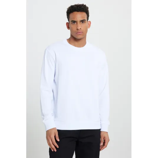 AC&Co, Bluza de trening din amestec de bumbac cu decolteu la baza gatului, Alb optic, L