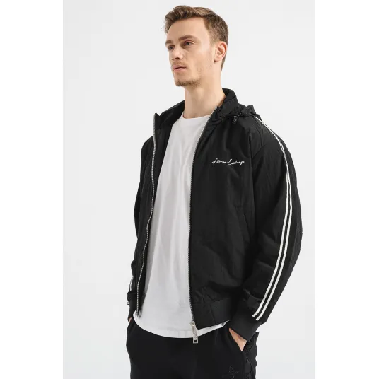 ARMANI EXCHANGE, Jacheta reguar fit cu logo, Negru, Alb optic, L