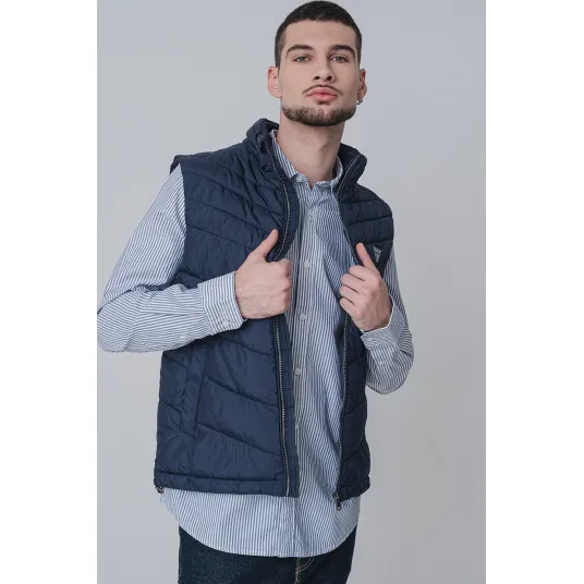 GUESS, Vesta cu vatelina si buzunare laterale, Bleumarin, XL