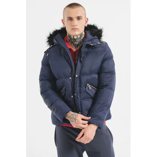 Geo Norway, Geaca cu garnitura cu blana sintetica Darwino, Bleumarin, 3XL