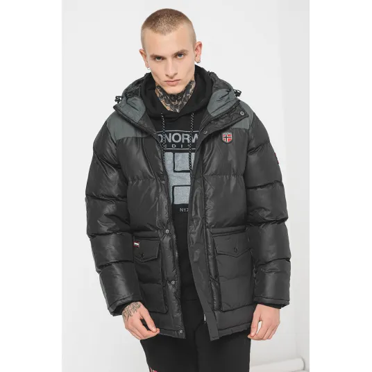 Geo Norway, Geaca cu gluga Cisar, Negru, Albastru petrol, 2XL