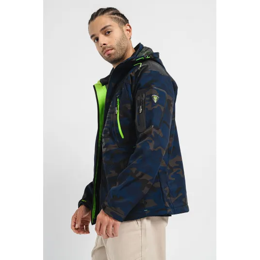 Geographical Norway, Geaca cu model si gluga, Gri, Albastru inchis, 2XL