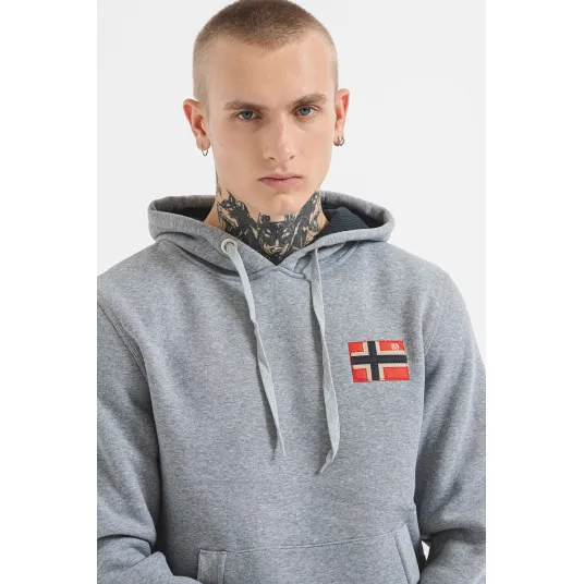 Geographical Norway, Hanorac cu buzunar Kangaroo Fondant, Rosu, Gri melange, 2XL