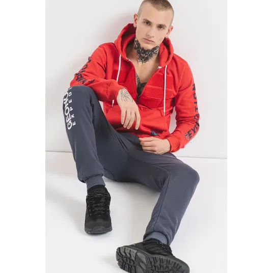 Geographical Norway, Pantaloni regular fit de trening cu logo Machal, Gri inchis, M