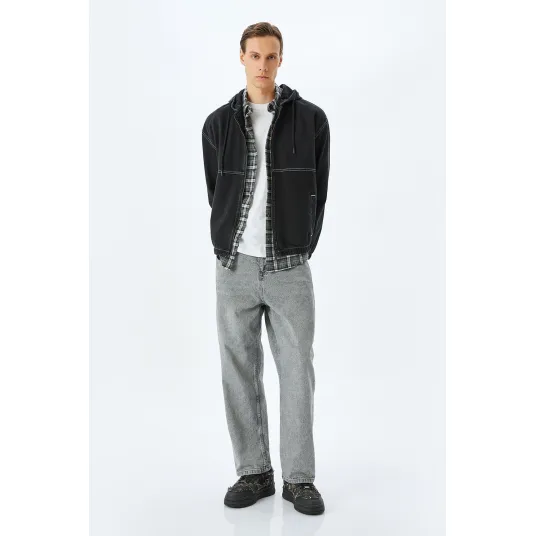 KOTON, Jacheta de bumbac cu detalii contrastante, Negru, XL