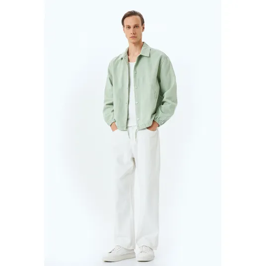 KOTON, Jacheta de bumbac cu mansete elastice, Verde pal, S