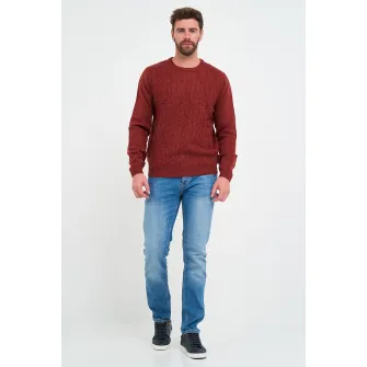 KVL by KENVELO, Pulover din amestec de lana cu decolteu la baza gatului, Caramiziu, XL