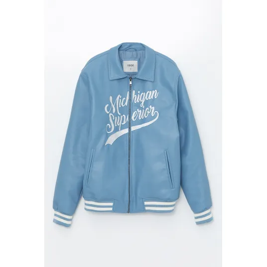 LC WAIKIKI, Jacheta bomber cu model text, Albastru deschis, M