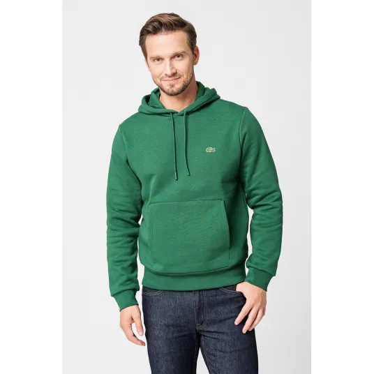 Lacoste, Hanorac cu buzunar kangaroo, Verde inchis, 7