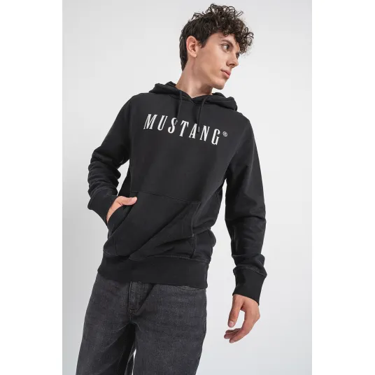 Mustang, Hanorac cu logo pe piept, Negru, Alb, M