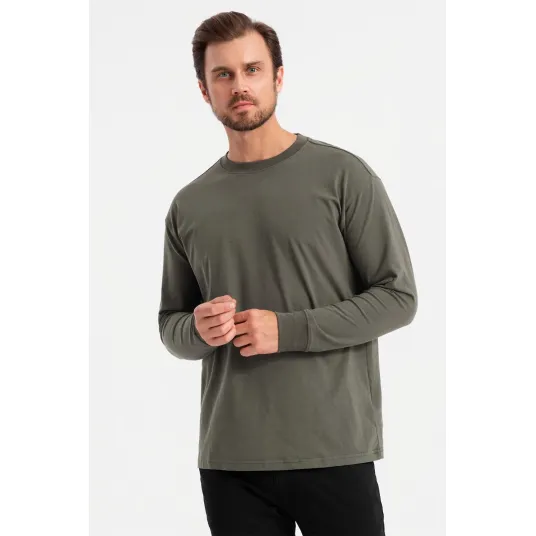OMBRE, Bluza lejera cu decolteu la baza gatului, Kaki, M