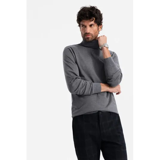 OMBRE, Bluza tricotata fin cu guler inalt, Gri, S
