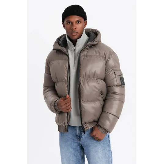 OMBRE, Geaca cu vatelina si buzunar pe maneca, Maro taupe, 2XL