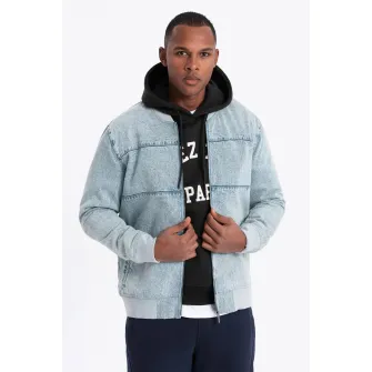 OMBRE, Jacheta bomber din denim, Albastru deschis, M