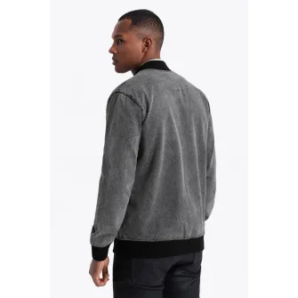OMBRE, Jacheta bomber din denim, Gri inchis, L