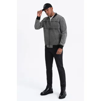 OMBRE, Jacheta bomber din denim, Gri inchis, L