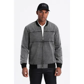 OMBRE, Jacheta bomber din denim, Gri inchis, L