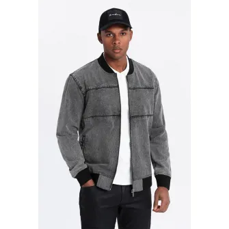 OMBRE, Jacheta bomber din denim, Gri inchis, L