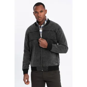 OMBRE, Jacheta bomber din denim, Negru stins, 2XL