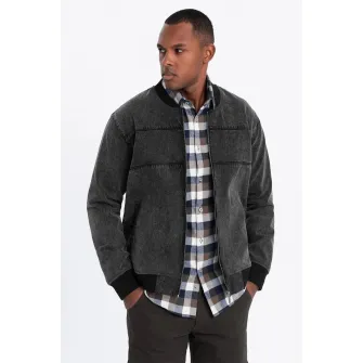 OMBRE, Jacheta bomber din denim, Negru stins, 2XL