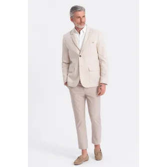 OMBRE, Sacou din amestec de in cu buzunare cu clapa, Bej deschis, S