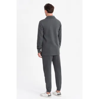 OMBRE, Set de bluza polo si pantaloni de trening, Gri inchis, S