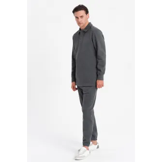 OMBRE, Set de bluza polo si pantaloni de trening, Gri inchis, S