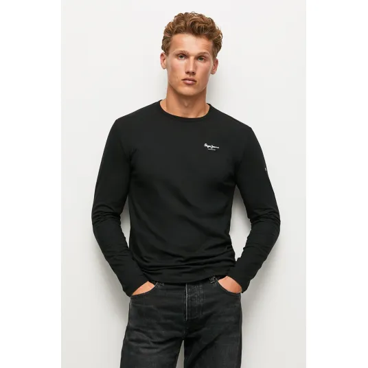 Pepe Jeans London, Bluza din amestec de bumbac cu decolteu la baza gatului, Negru, S