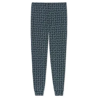 Schiesser, Pijama lunga cu imprimeu grafic, Albastru inchis, 2XL