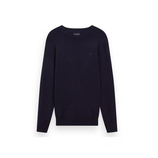 Scotch & Soda, Pulover uni cu decolteu la baza gatului, Albastru inchis, 2XL