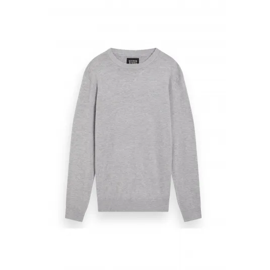 Scotch & Soda, Pulover uni cu decolteu la baza gatului, Gri deschis, 2XL