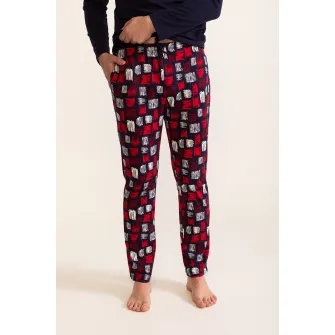 Soft & Seven BY SOFIAMAN, Pijama lunga de bumbac cu imprimeu grafic Chester, Rosu, Bleumarin, 3XL