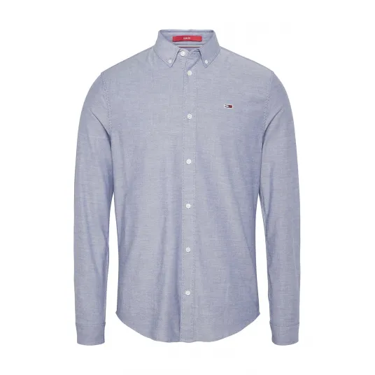 Tommy Jeans, Camasa slim fit din amestec de bumbac organic, Alb, Albastru, L