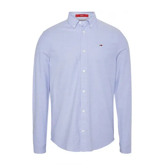 Tommy Jeans, Camasa slim fit din amestec de bumbac organic, Albastru azur, XL