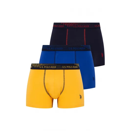 U.S. Polo Assn., Set de boxeri cu banda in talie cu imprimeu logo -3 perechi, Galben, Albastru royal, Bleumarin, 2XL