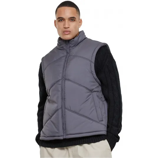 Urban Classics, Vesta matlasata cu fermoar, Gri carbune, S