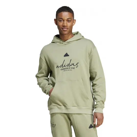 adidas Sportswear, Hanorac de bumbac cu logo brodat, Verde pal, XS