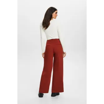 Esprit, Pantaloni cu talie inalta si croiala ampla, Visiniu, 38-L32