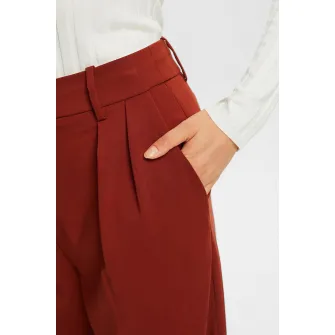 Esprit, Pantaloni cu talie inalta si croiala ampla, Visiniu, 38-L32